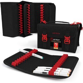 Arteza Art Markers Organizer (72 Slots), Carrying Case for Travel & Storage with Zipper Pocket, Handle, Removable & Adjustable Strap, Art Supplies for Artists And Beginners, Black