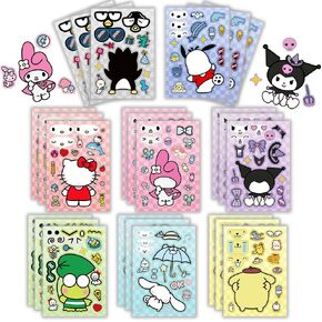Cute Anime Stickers for Kids, 24 Sheets Make Your Own Cartoon Anime Stickers, Make a Face Stickers for Teens Girls Boys, Classroom Rewards, Anime Themed Art Craft Party Supplies