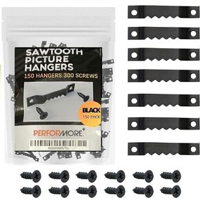 PERFORMORE Sawtooth Picture Hangers, 150 Pack Picture Frame Hanging Hardware, Double Hole Photo Frame Hangers with 300 Screws, for Wall Clock Paintings Decor Artwork Picture Frame Hook Photos (Black) in Saudi Arabia
