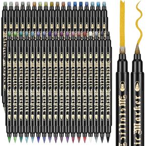 مجموعة أقلام طلاء أكريليك من CeleMoon مكونة من 36 لونًا معدنيًا، سريعة الجفاف للخشب الصخري والزجاج والنسيج والقماش والسيراميك والمعادن، مسطحة مزدوجة ورأس فرشاة in Kuwait