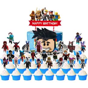 25Pcs Happy Birthday Cake Toppers Cupcake Toppers for Robot Block Party Decorations in Kuwait