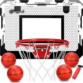 Pro Indoor Mini Basketball Hoop Set for Kids Adults, Basketball Hoop for Wall Larger 9 Inch Dunk Rim, Boost Over The Door Basketball Hoops with 4 Small 6" Replacement Balls Toy Sport Game Gifts