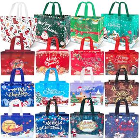 مجموعة من 16 حقيبة يد لعيد الميلاد من algpty، حقائب هدايا عيد الميلاد ذات اللون البرونزي بمقابض، مقاس 12.8 بوصة × 9.8 بوصة × 6.7 بوصة، حقائب هدايا عيد الميلاد غير المنسوجة كبيرة لمستلزمات حفلات عيد الميلاد وتغليف هدايا عيد الميلاد in Kuwait