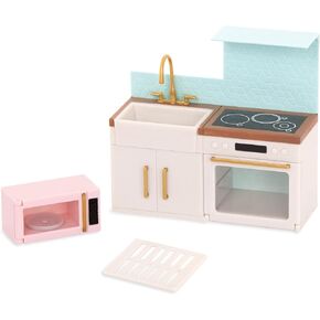 Lori Dolls – Backsplash Urban Kitchen – Kitchen Set for Mini Dolls – Dollhouse Furniture & Accessories for 6-inch Dolls – Oven, Stove, Sink, Microwave – Playset for Kids – 3 Years +, (LO37095Z)