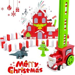 مجموعة قطار دومينو مع قلعة موسيقية من نيراجرون، قطار دومينو اوتوماتيكي، 200 قطعة من مكعبات الدومينو، لعبة قطار دومينو للكريسماس، العاب بناء وتكديس للاطفال، هدايا العاب ابداعية للاولاد والبنات من سن in Kuwait