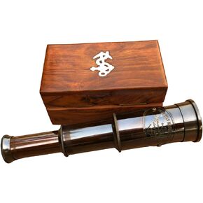 6" Handheld Brass Telescope - Pirate Navigation Wooden Box (Antique Black) in Kuwait