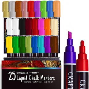 Crafts 4 جميع أقلام الطباشير السائلة لعلامات السبورة، وقائمة البيسترو، وزجاج نافذة السيارة - ممحاة جافة، وقابلة للغسل - 13 قلم طباشير ملون مع أطراف وملاقط ذات وجهين - علامة سبورة بيضاء إضافية!