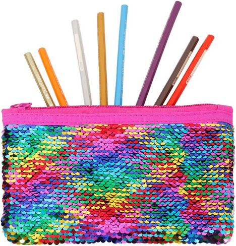 مقلمة لطيفة لامعة قابلة للعكس من الترتر، حافظة اقلام رصاص للبنات مستحضرات التجميل والمكياج حقيبة منظمة للنساء مقاس واحد اس كيو بي سي in Kuwait