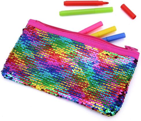 مقلمة لطيفة لامعة قابلة للعكس من الترتر، حافظة اقلام رصاص للبنات مستحضرات التجميل والمكياج حقيبة منظمة للنساء مقاس واحد اس كيو بي سي in Kuwait