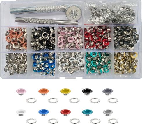 Laviesto Grommet Kit, 500 Sets 3/16 Inch Multi-Color Metal Eyelets Grommets Set with 3 Setting Tools for Clothes Shoes Bag Leather Crafts DIY Projects(10 Colors) in Kuwait