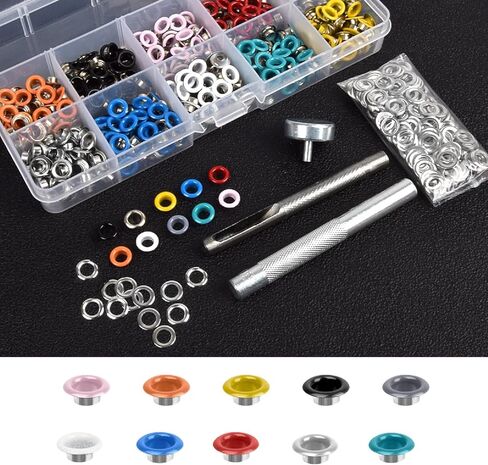Laviesto Grommet Kit, 500 Sets 3/16 Inch Multi-Color Metal Eyelets Grommets Set with 3 Setting Tools for Clothes Shoes Bag Leather Crafts DIY Projects(10 Colors) in Kuwait