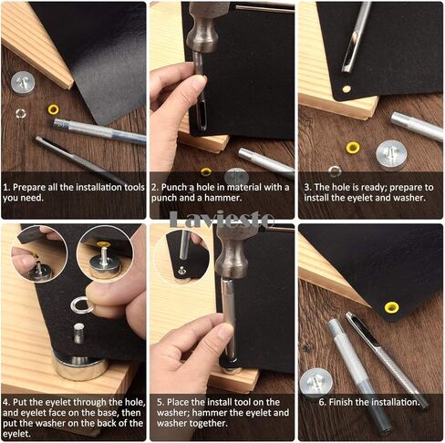 Laviesto Grommet Kit, 500 Sets 3/16 Inch Multi-Color Metal Eyelets Grommets Set with 3 Setting Tools for Clothes Shoes Bag Leather Crafts DIY Projects(10 Colors) in Kuwait