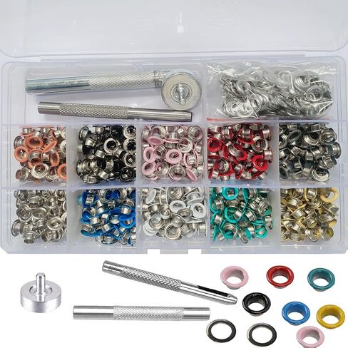 Laviesto Grommet Kit, 500 Sets 3/16 Inch Multi-Color Metal Eyelets Grommets Set with 3 Setting Tools for Clothes Shoes Bag Leather Crafts DIY Projects(10 Colors) in Kuwait
