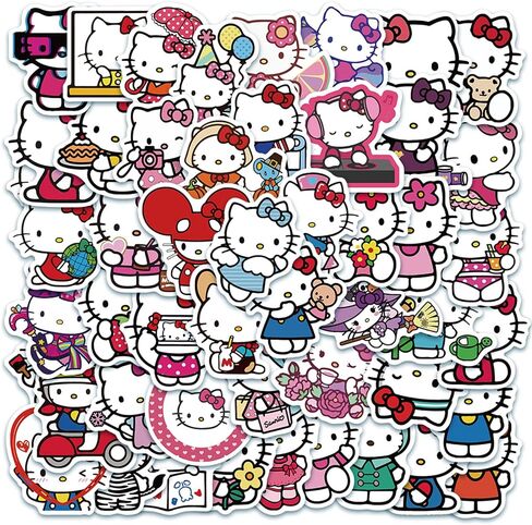 ملصقات Hello Kitty، حزمة ملصقات لطيفة، ملصقات Kawaii، 50 قطعة من ملصقات Dovipta Vinyl المقاومة للماء لزجاجة المياه، الكمبيوتر المحمول، لوح التزلج، الكمبيوتر، الهاتف، ملصقات للأطفال والفتيات والمراهقين والبالغين (مرحبًا) in Kuwait