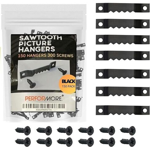 PERFORMORE Sawtooth Picture Hangers, 150 Pack Picture Frame Hanging Hardware, Double Hole Photo Frame Hangers with 300 Screws, for Wall Clock Paintings Decor Artwork Picture Frame Hook Photos (Black) in Saudi Arabia