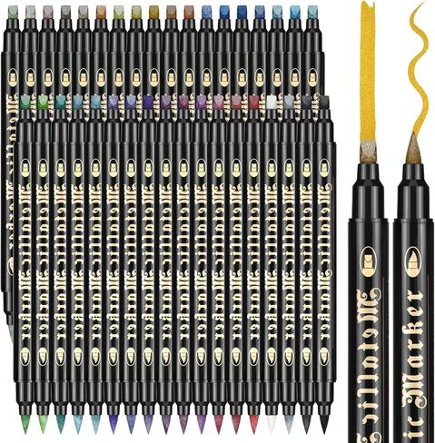 مجموعة أقلام طلاء أكريليك من CeleMoon مكونة من 36 لونًا معدنيًا، سريعة الجفاف للخشب الصخري والزجاج والنسيج والقماش والسيراميك والمعادن، مسطحة مزدوجة ورأس فرشاة in Kuwait