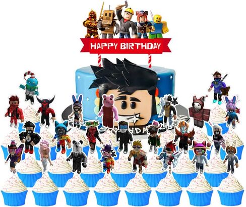 25Pcs Happy Birthday Cake Toppers Cupcake Toppers for Robot Block Party Decorations in Kuwait