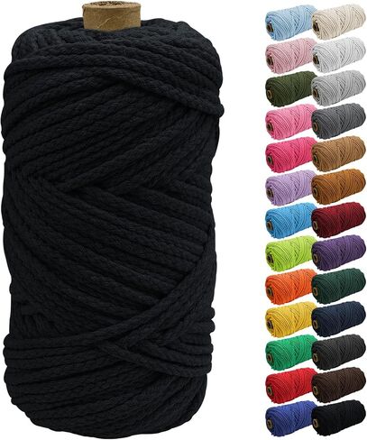 JeogYong Braided Macrame Cord 5mm x 295ft, Natural 8-Strand Braided Cotton Rope, Colored Drawstring Cord Craft Rope Cord for Plant Hangers, Wall Hanging, Dream Catcher, Garden, DIY Projects in Kuwait