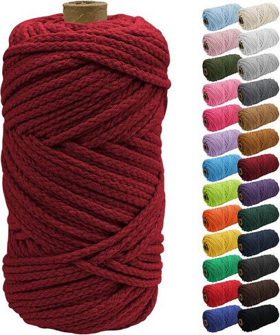 JeogYong Braided Macrame Cord 5mm x 295ft, Natural 8-Strand Braided Cotton Rope, Colored Drawstring Cord Craft Rope Cord for Plant Hangers, Wall Hanging, Dream Catcher, Garden, DIY Projects in Kuwait