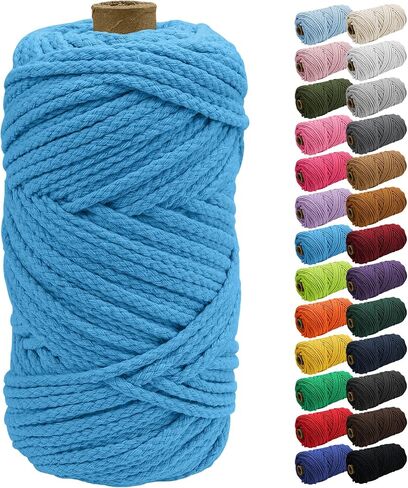 JeogYong Braided Macrame Cord 5mm x 295ft, Natural 8-Strand Braided Cotton Rope, Colored Drawstring Cord Craft Rope Cord for Plant Hangers, Wall Hanging, Dream Catcher, Garden, DIY Projects in Kuwait