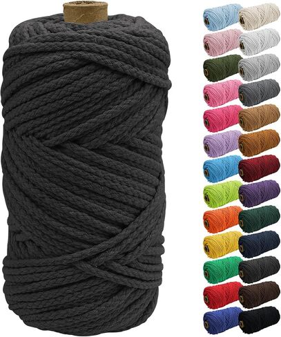 JeogYong Braided Macrame Cord 5mm x 295ft, Natural 8-Strand Braided Cotton Rope, Colored Drawstring Cord Craft Rope Cord for Plant Hangers, Wall Hanging, Dream Catcher, Garden, DIY Projects in Kuwait