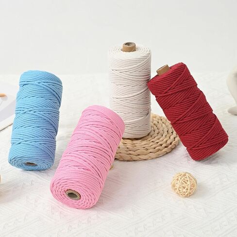 FOPUGT سلك مضفر 3 مم × 109 ياردة حبل قطن مكرامية بوهيميا مكرامية حبل لحقيبة الشماعات المصنوعة يدويًا ومشاريع ديكورات المنزل (وردي خوخ) in Kuwait