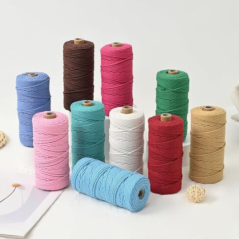 FOPUGT سلك مضفر 3 مم × 109 ياردة حبل قطن مكرامية بوهيميا مكرامية حبل لحقيبة الشماعات المصنوعة يدويًا ومشاريع ديكورات المنزل (وردي خوخ) in Kuwait