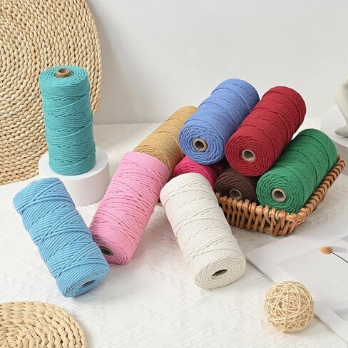 FOPUGT سلك مضفر 3 مم × 109 ياردة حبل قطن مكرامية بوهيميا مكرامية حبل لحقيبة الشماعات المصنوعة يدويًا ومشاريع ديكورات المنزل (وردي خوخ) in Kuwait