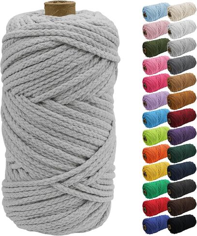 JeogYong Braided Macrame Cord 5mm x 295ft, Natural 8-Strand Braided Cotton Rope, Colored Drawstring Cord Craft Rope Cord for Plant Hangers, Wall Hanging, Dream Catcher, Garden, DIY Projects in Kuwait