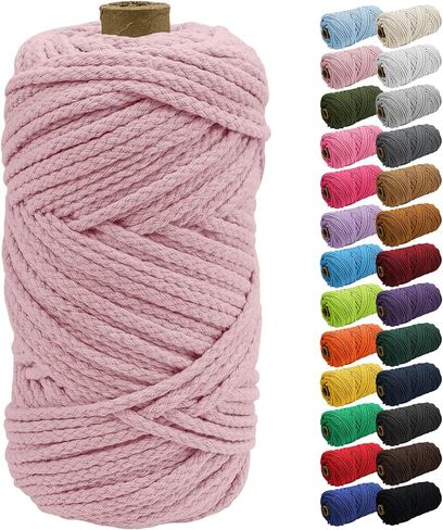 JeogYong Braided Macrame Cord 5mm x 295ft, Natural 8-Strand Braided Cotton Rope, Colored Drawstring Cord Craft Rope Cord for Plant Hangers, Wall Hanging, Dream Catcher, Garden, DIY Projects in Kuwait