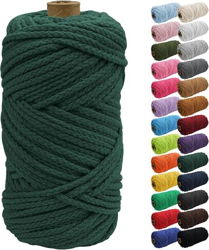 JeogYong Braided Macrame Cord 5mm x 295ft, Natural 8-Strand Braided Cotton Rope, Colored Drawstring Cord Craft Rope Cord for Plant Hangers, Wall Hanging, Dream Catcher, Garden, DIY Projects in Kuwait