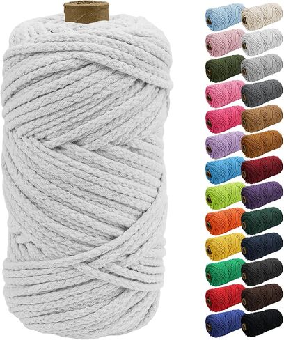 JeogYong Braided Macrame Cord 5mm x 295ft, Natural 8-Strand Braided Cotton Rope, Colored Drawstring Cord Craft Rope Cord for Plant Hangers, Wall Hanging, Dream Catcher, Garden, DIY Projects in Kuwait