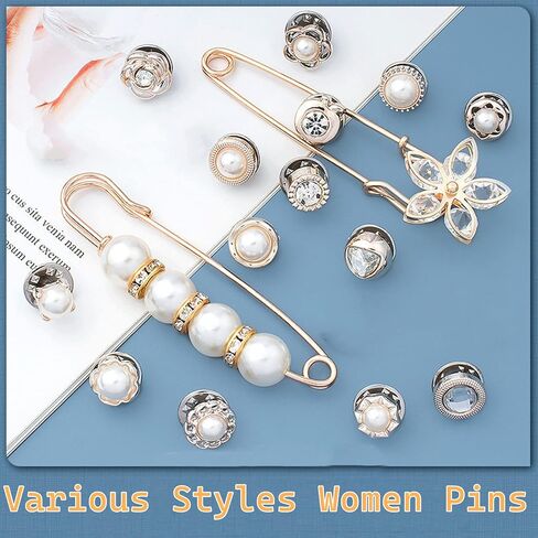 48 Pieces Faux Pearl Brooch Pins Set, 38 PCS Sweater Shawl Safety Pins with 20 PCS Cover up Buttons Pins for Women Girls Dresses Pants Clothing in Kuwait