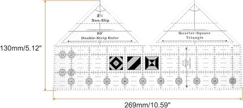HARFINGTON 90 Degree Double Strip Quilting Template Ruler for Sewing, 10 Inch in Kuwait