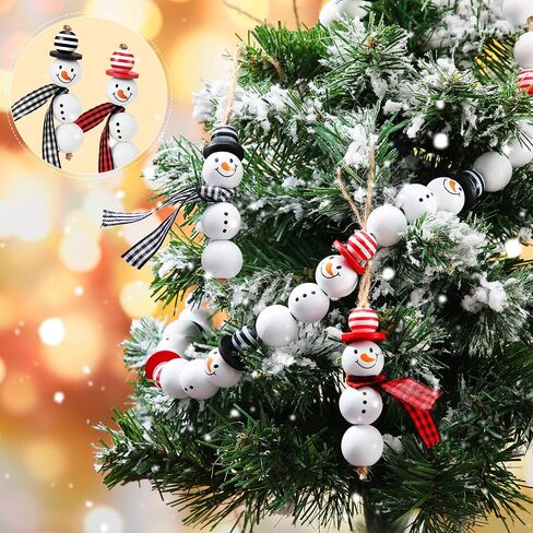 180 Piece Christmas Snowman Wooden Bead Winter Wooden Bead Christmas Buffalo Plaid Wood Round Bead Christmas Print Wooden Beads with DIY Twine Scarf Wooden Beads for Crafts (Lovely Colors) in Saudi Arabia