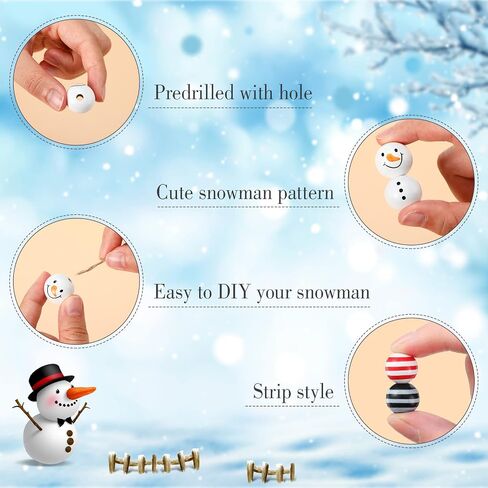 180 Piece Christmas Snowman Wooden Bead Winter Wooden Bead Christmas Buffalo Plaid Wood Round Bead Christmas Print Wooden Beads with DIY Twine Scarf Wooden Beads for Crafts (Lovely Colors) in Saudi Arabia