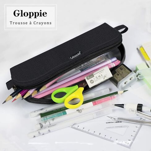 Gloppie 2-PACK Pencil Bag Aesthetic Simple Pencil Pouch Practical Pencil Case Small Pen Holder Office Stationery Back to School Supplies, Black in Saudi Arabia
