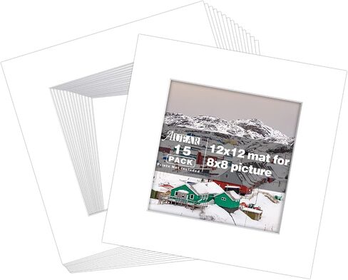 AUEAR 15 حزمة خالية من الأحماض باللون الأسود مقاس 12x12 حصائر صور مقطوعة مسبقًا لصور 8x8 مع إطار مشطوف مشطوف أساسي أبيض غير لامع in Kuwait