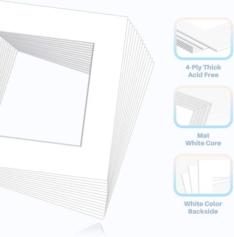 AUEAR 15 حزمة خالية من الأحماض باللون الأسود مقاس 12x12 حصائر صور مقطوعة مسبقًا لصور 8x8 مع إطار مشطوف مشطوف أساسي أبيض غير لامع in Kuwait