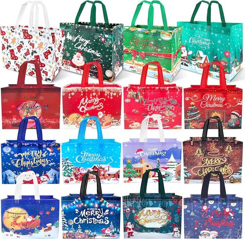 مجموعة من 16 حقيبة يد لعيد الميلاد من algpty، حقائب هدايا عيد الميلاد ذات اللون البرونزي بمقابض، مقاس 12.8 بوصة × 9.8 بوصة × 6.7 بوصة، حقائب هدايا عيد الميلاد غير المنسوجة كبيرة لمستلزمات حفلات عيد الميلاد وتغليف هدايا عيد الميلاد in Kuwait