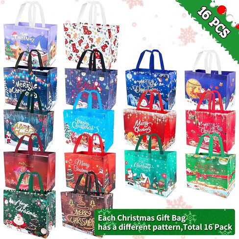 مجموعة من 16 حقيبة يد لعيد الميلاد من algpty، حقائب هدايا عيد الميلاد ذات اللون البرونزي بمقابض، مقاس 12.8 بوصة × 9.8 بوصة × 6.7 بوصة، حقائب هدايا عيد الميلاد غير المنسوجة كبيرة لمستلزمات حفلات عيد الميلاد وتغليف هدايا عيد الميلاد in Kuwait