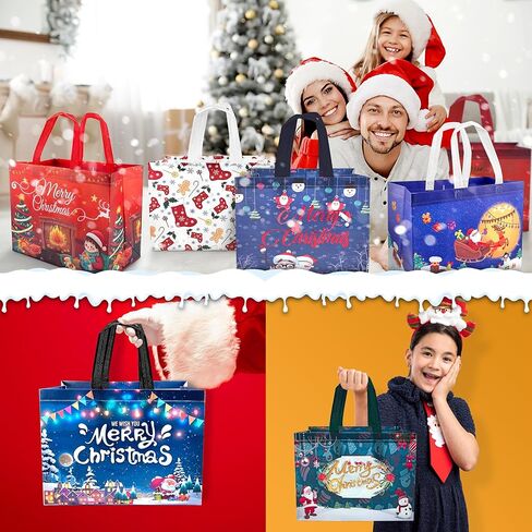 مجموعة من 16 حقيبة يد لعيد الميلاد من algpty، حقائب هدايا عيد الميلاد ذات اللون البرونزي بمقابض، مقاس 12.8 بوصة × 9.8 بوصة × 6.7 بوصة، حقائب هدايا عيد الميلاد غير المنسوجة كبيرة لمستلزمات حفلات عيد الميلاد وتغليف هدايا عيد الميلاد in Kuwait