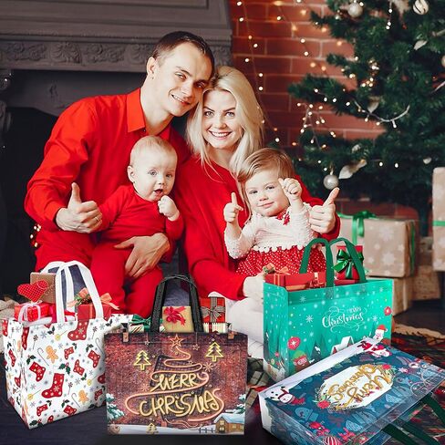 مجموعة من 16 حقيبة يد لعيد الميلاد من algpty، حقائب هدايا عيد الميلاد ذات اللون البرونزي بمقابض، مقاس 12.8 بوصة × 9.8 بوصة × 6.7 بوصة، حقائب هدايا عيد الميلاد غير المنسوجة كبيرة لمستلزمات حفلات عيد الميلاد وتغليف هدايا عيد الميلاد in Kuwait