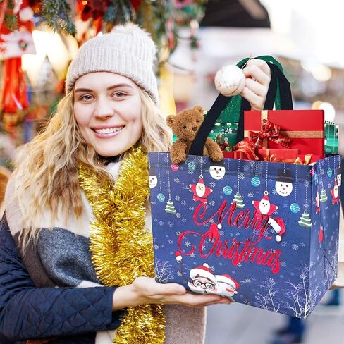 مجموعة من 16 حقيبة يد لعيد الميلاد من algpty، حقائب هدايا عيد الميلاد ذات اللون البرونزي بمقابض، مقاس 12.8 بوصة × 9.8 بوصة × 6.7 بوصة، حقائب هدايا عيد الميلاد غير المنسوجة كبيرة لمستلزمات حفلات عيد الميلاد وتغليف هدايا عيد الميلاد in Kuwait