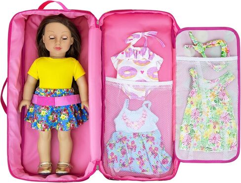 زيتا اليمنت شنطة سفر لحمل الدمى مقاس 18 انش من اميريكان جيرل، شنطة حمل دمى مقاس 18 انش، شنطة نوم للدمى مع جيوب تخزين متعددة لخزانة الملابس in Kuwait