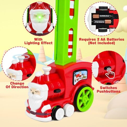 مجموعة قطار دومينو مع قلعة موسيقية من نيراجرون، قطار دومينو اوتوماتيكي، 200 قطعة من مكعبات الدومينو، لعبة قطار دومينو للكريسماس، العاب بناء وتكديس للاطفال، هدايا العاب ابداعية للاولاد والبنات من سن in Kuwait