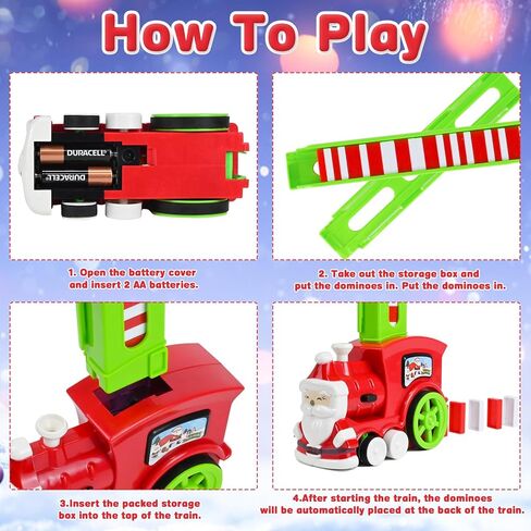 مجموعة قطار دومينو مع قلعة موسيقية من نيراجرون، قطار دومينو اوتوماتيكي، 200 قطعة من مكعبات الدومينو، لعبة قطار دومينو للكريسماس، العاب بناء وتكديس للاطفال، هدايا العاب ابداعية للاولاد والبنات من سن in Kuwait