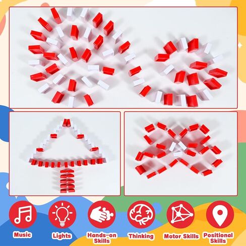 مجموعة قطار دومينو مع قلعة موسيقية من نيراجرون، قطار دومينو اوتوماتيكي، 200 قطعة من مكعبات الدومينو، لعبة قطار دومينو للكريسماس، العاب بناء وتكديس للاطفال، هدايا العاب ابداعية للاولاد والبنات من سن in Kuwait