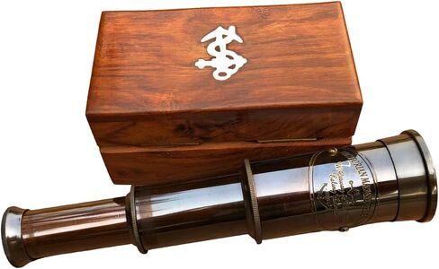 6" Handheld Brass Telescope - Pirate Navigation Wooden Box (Antique Black) in Saudi Arabia