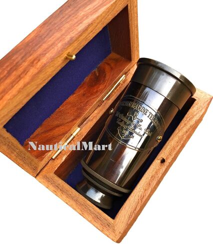 6" Handheld Brass Telescope - Pirate Navigation Wooden Box (Antique Black) in Saudi Arabia